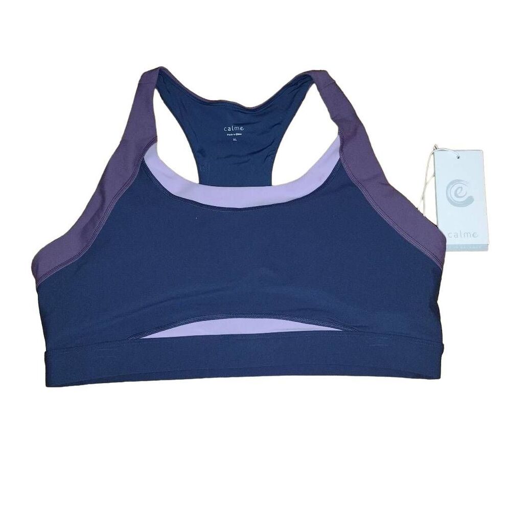 Calme Color Blocked Sports Bra Blue Purple XL
